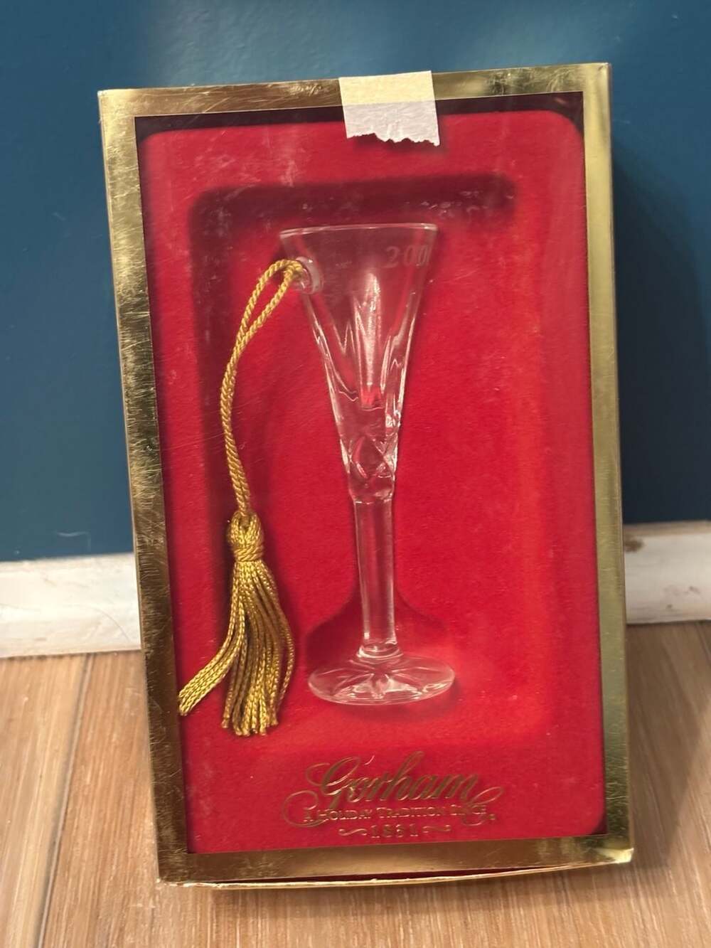 Vintage Y2k Gorham 2000 Crystal Flute Christmas Ornament